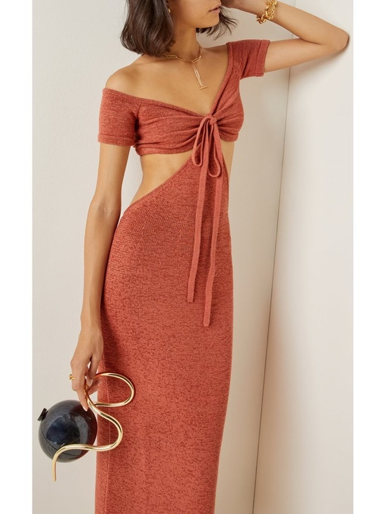 cult gaia Dresses & Skirts - Cult Gaia NWT Alicia Cutout Knit Off-The-Shoulder Midi Dress in Jasper Small